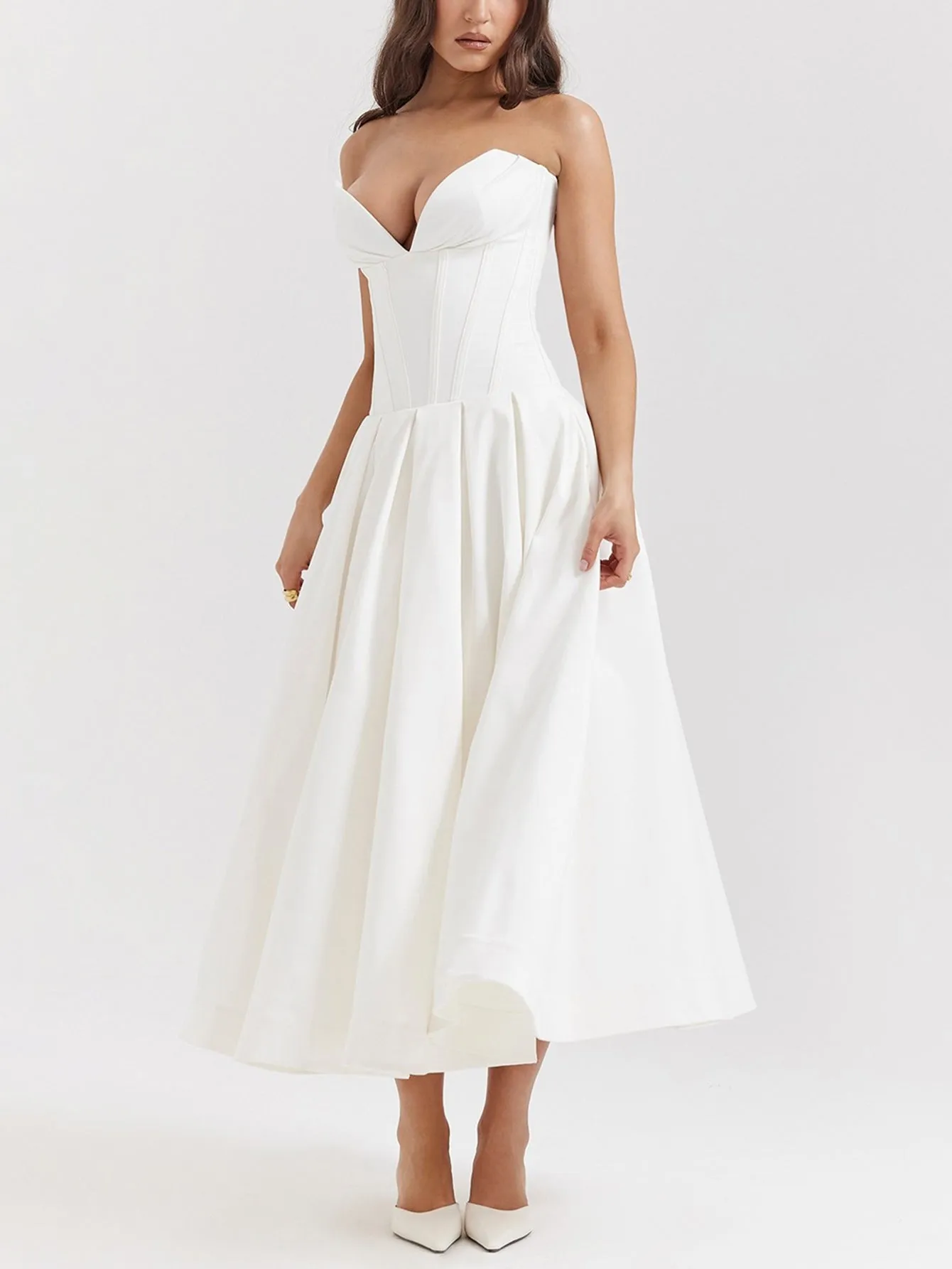 Odette | Robe midi sans bretelles et solide