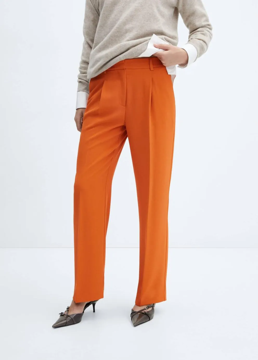 Pantalon | Femme MANGO Pantalon Droit Pinces Rouge-orangé