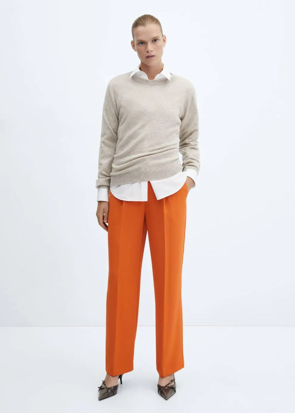 Pantalon | Femme MANGO Pantalon Droit Pinces Rouge-orangé