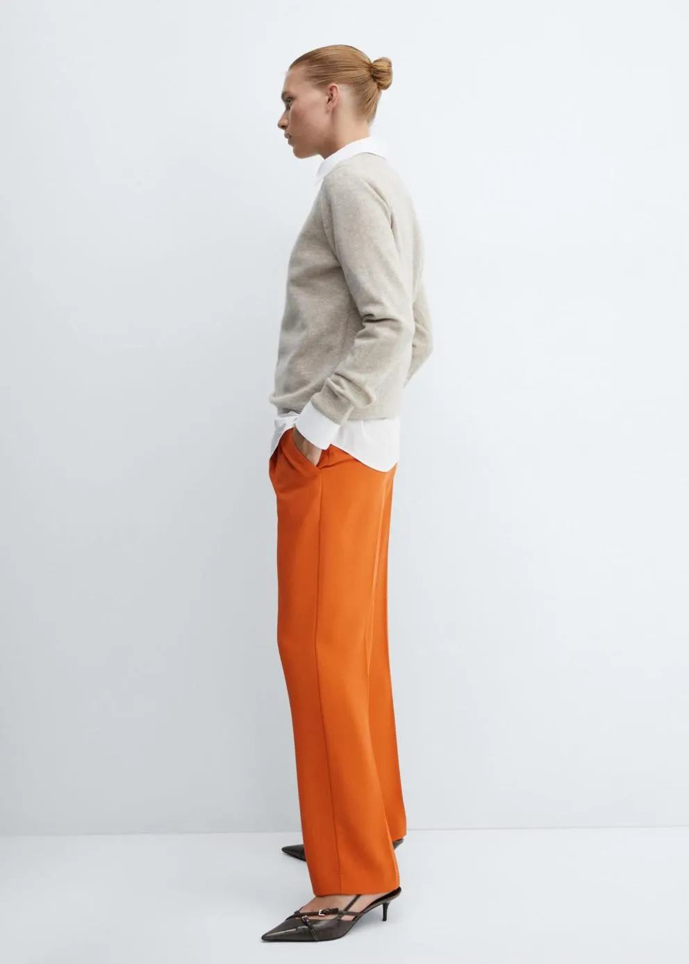 Pantalon | Femme MANGO Pantalon Droit Pinces Rouge-orangé