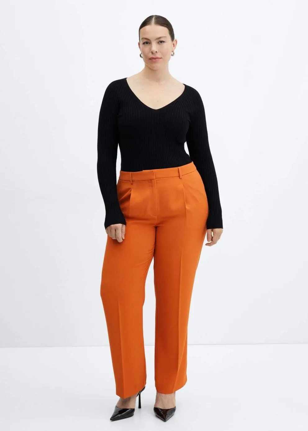 Pantalon | Femme MANGO Pantalon Droit Pinces Rouge-orangé