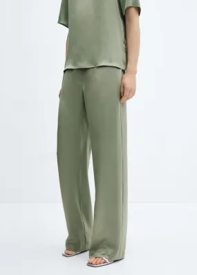 Pantalon | Femme MANGO Pantalon Satiné Taille élastique Vert Pastel