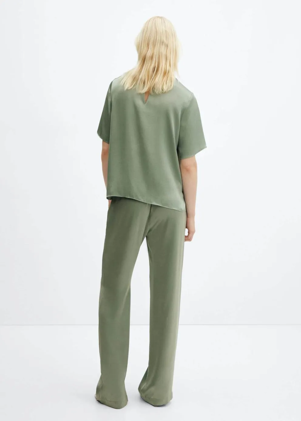 Pantalon | Femme MANGO Pantalon Satiné Taille élastique Vert Pastel