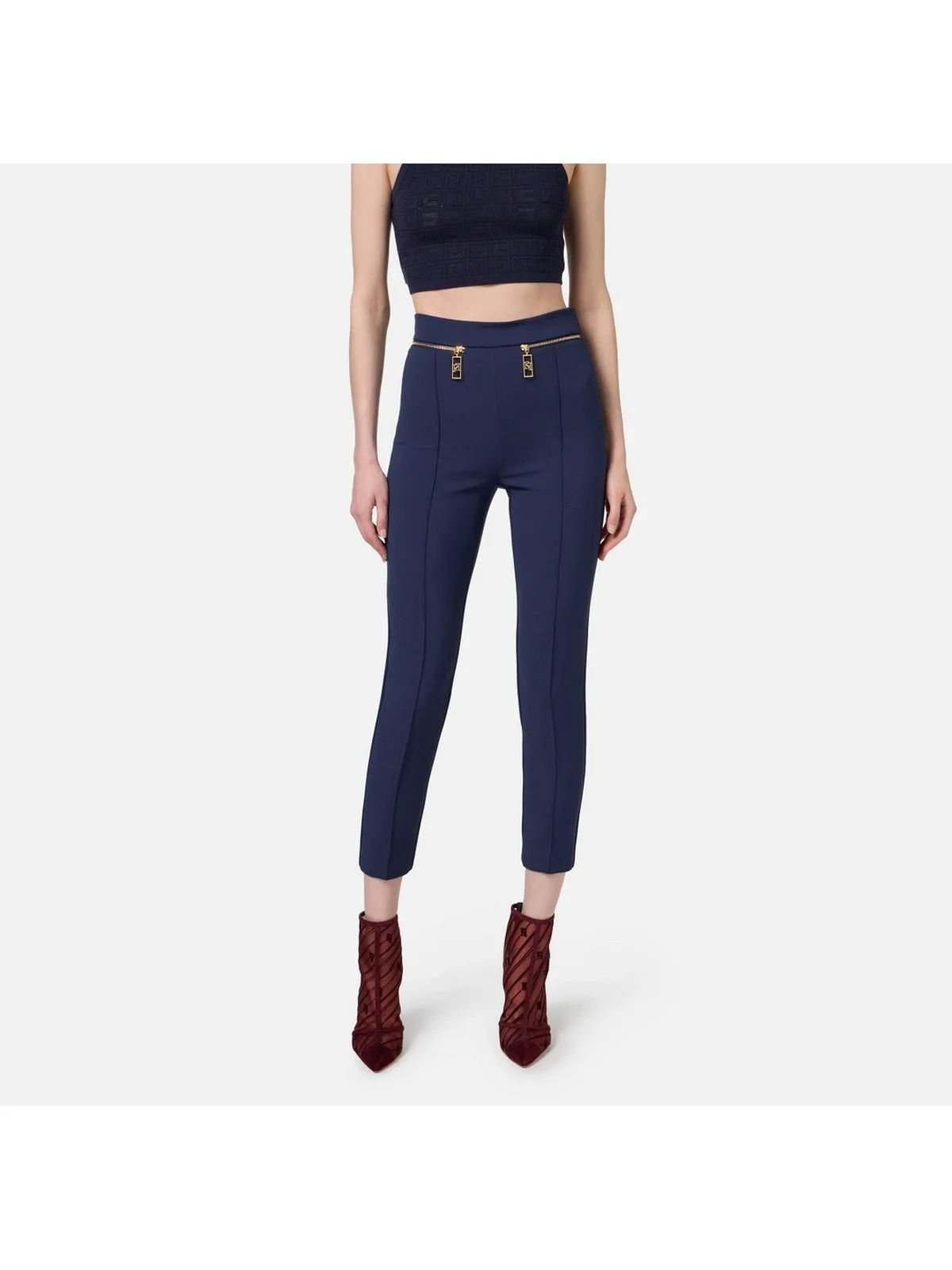 Pantalon droit en crêpe bleu femme Elisabetta Franchi - PA03646E2 B75