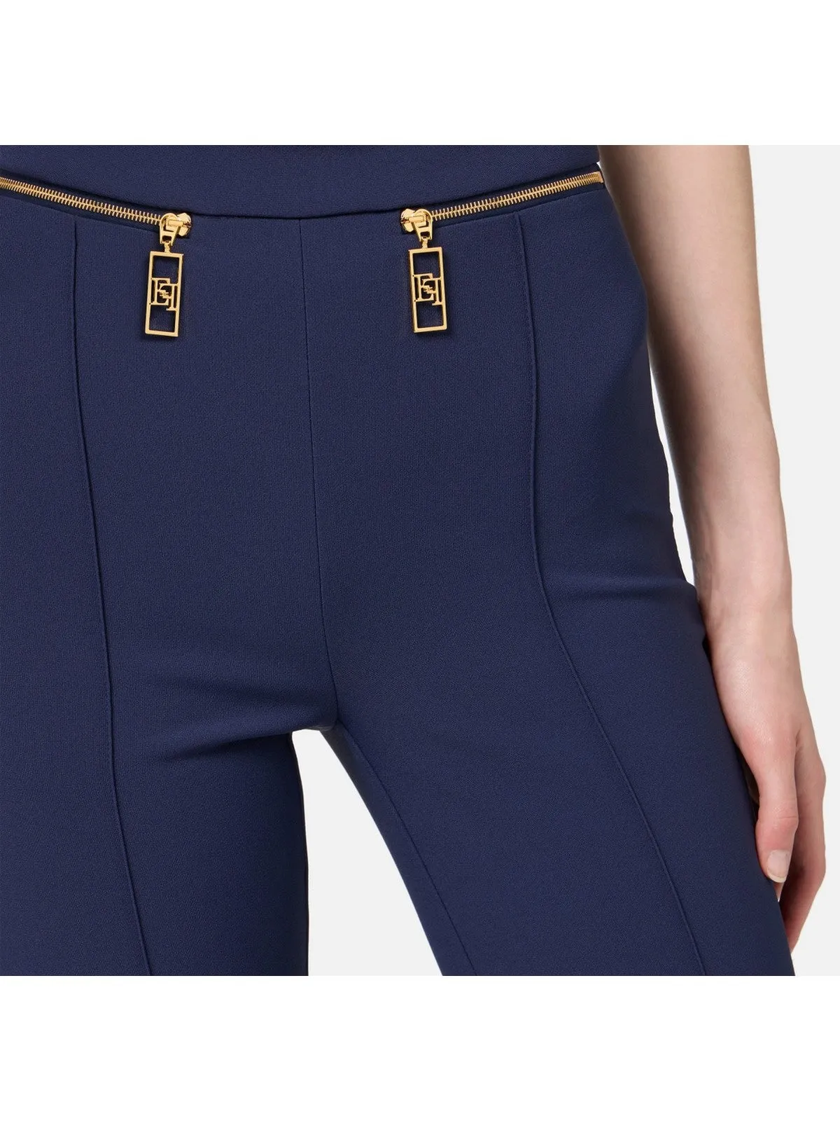 Pantalon droit en crêpe bleu femme Elisabetta Franchi - PA03646E2 B75