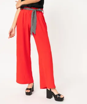 pantalon large et fluide avec ceinture a motifs femme rouge pantalons