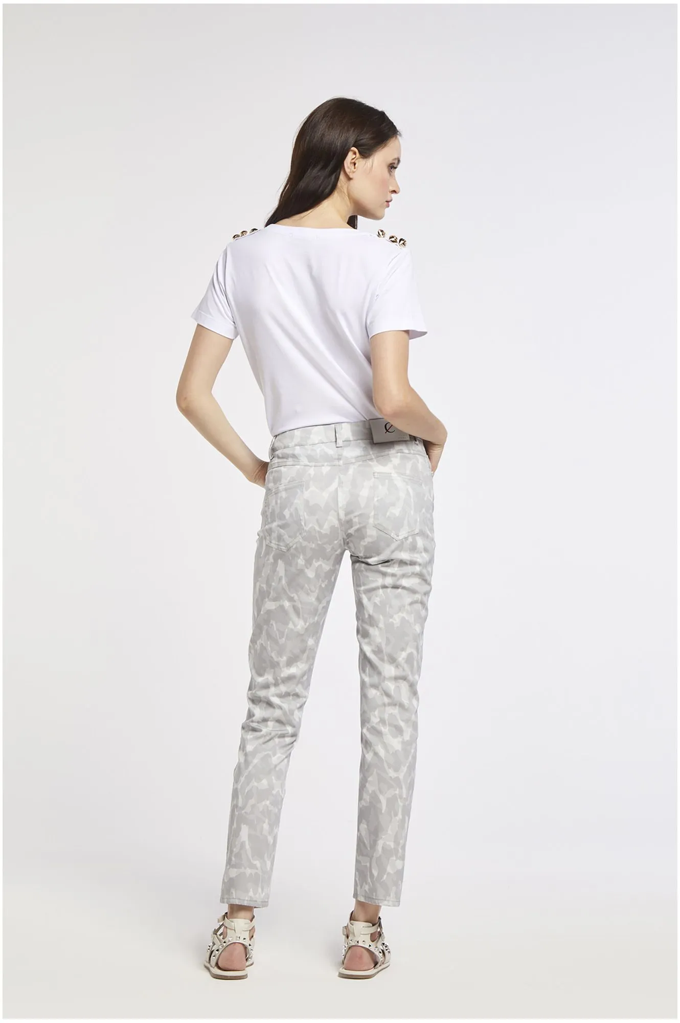 pantalon slim imprimé en tissu de coton stretch multigray camouflage - CafèNoir