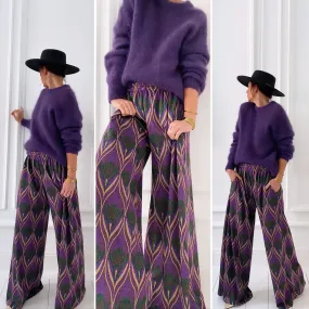 Pantalon violet irisé à motifs