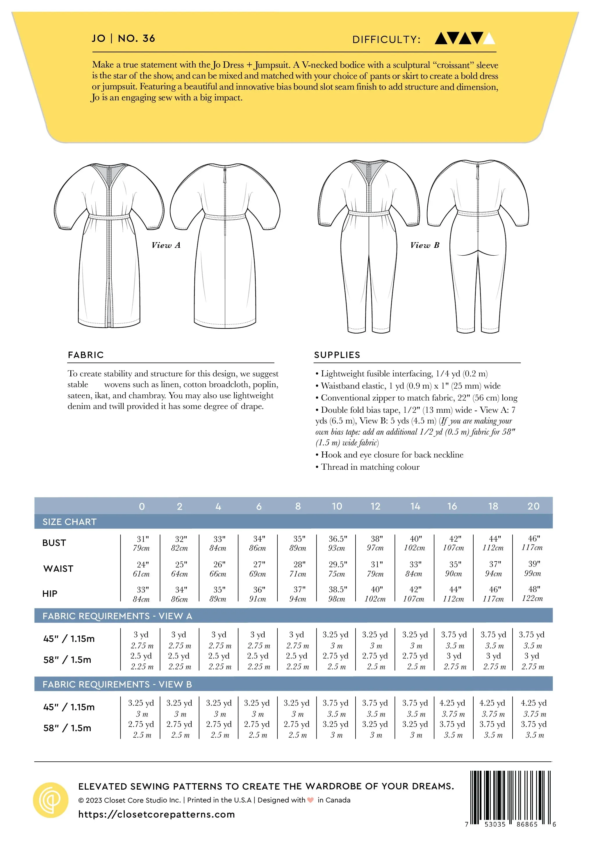 Patron de couture papier - Combinaison et robe JO |Closet Core Patterns