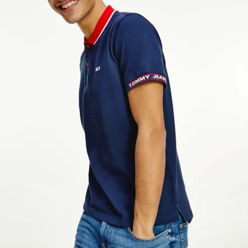 Polo homme Tommy Hilfiger bleu marine col rouge