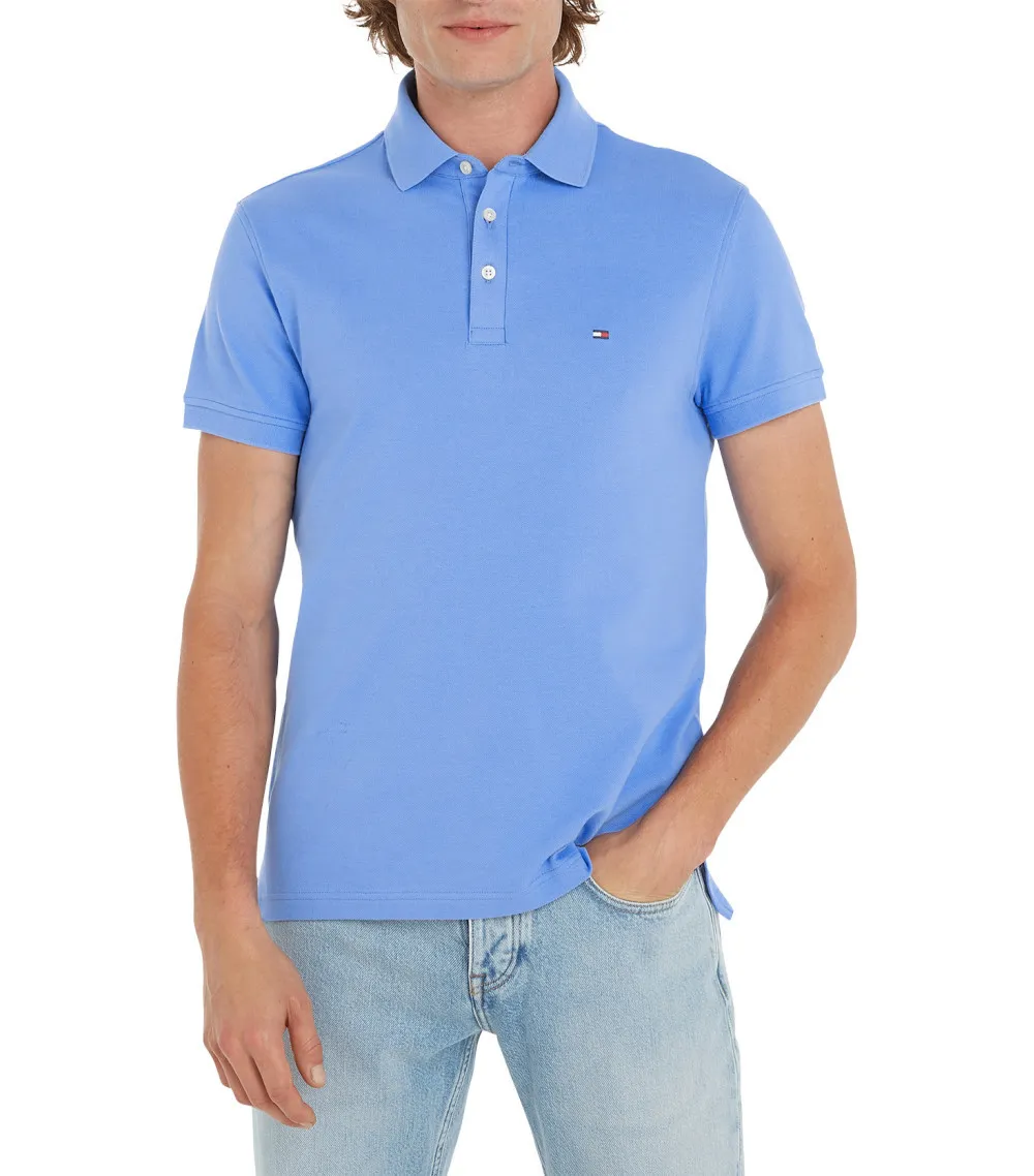 Polo Tommy Hilfiger coton biologique avec manches courtes et col boutonné bleu