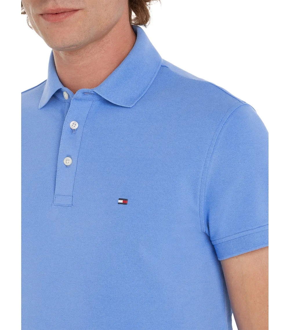 Polo Tommy Hilfiger coton biologique avec manches courtes et col boutonné bleu