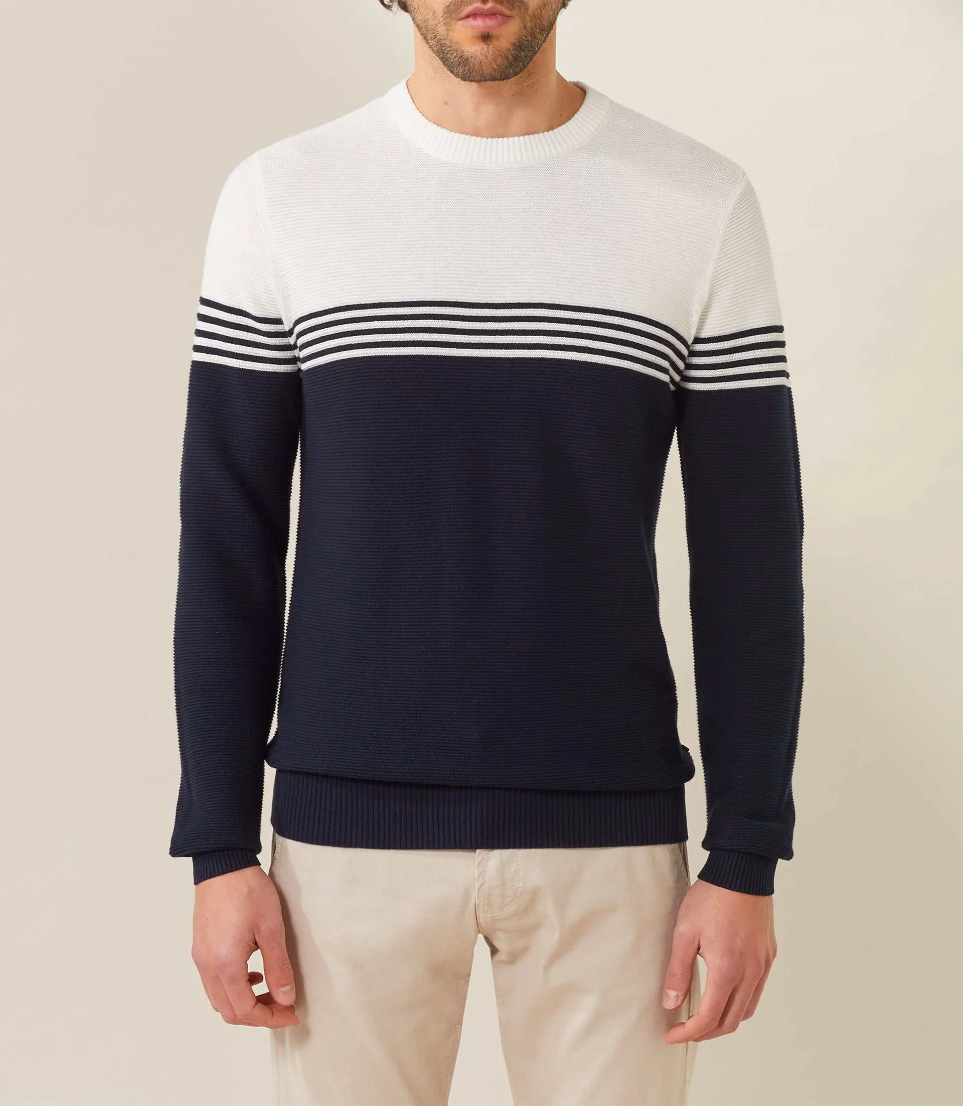 Pull col rond marine-ecru Felicien