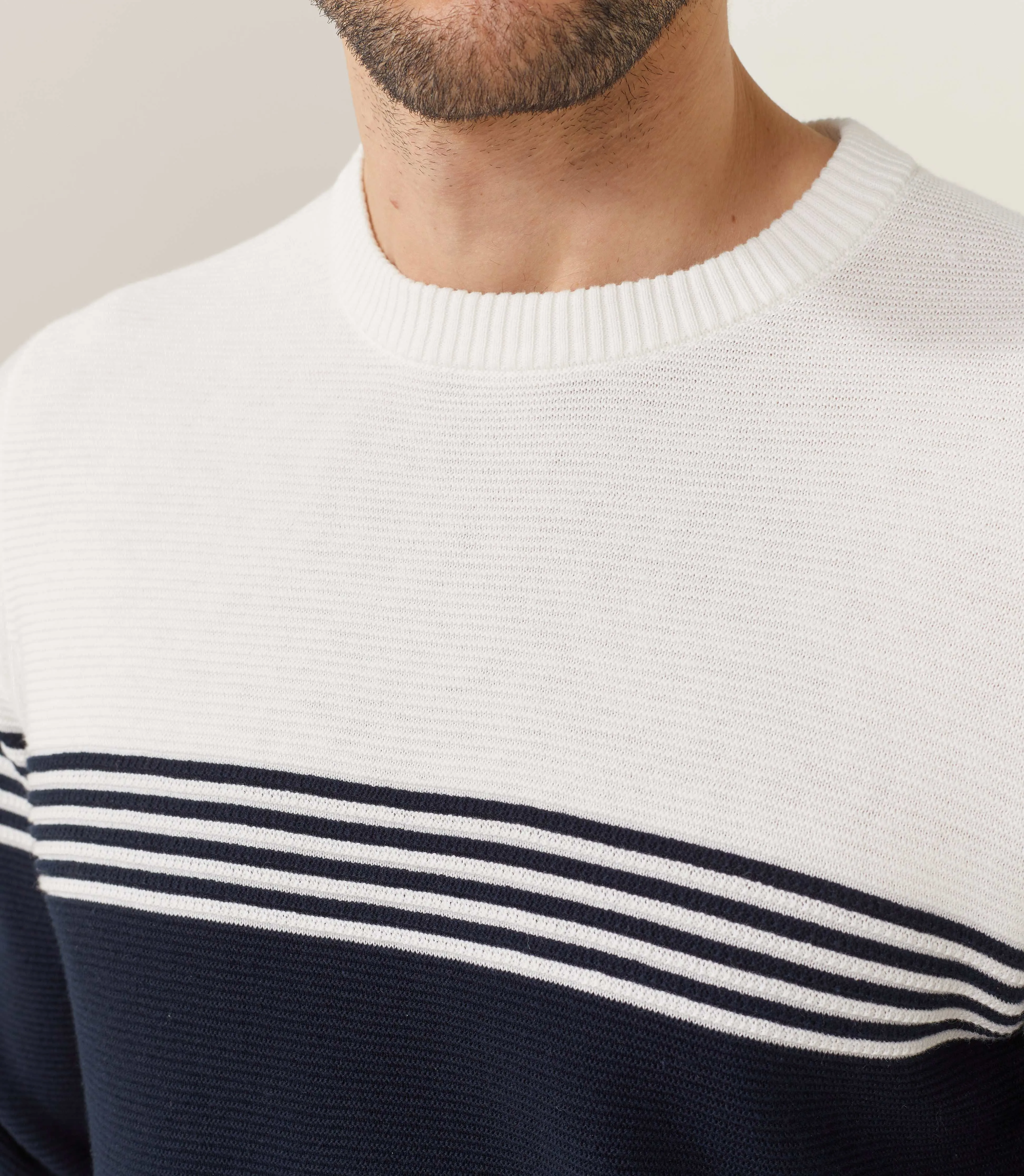 Pull col rond marine-ecru Felicien