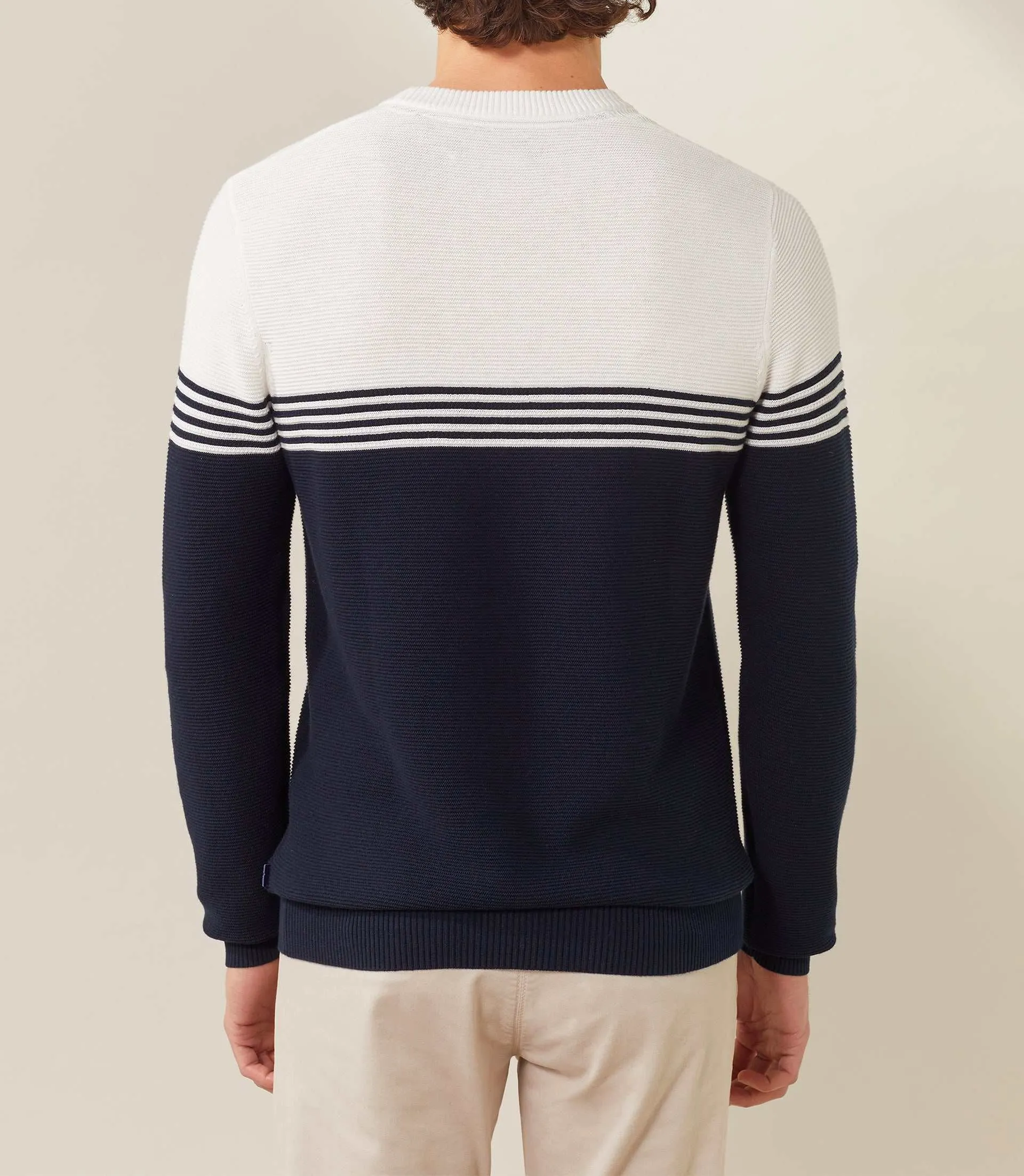 Pull col rond marine-ecru Felicien