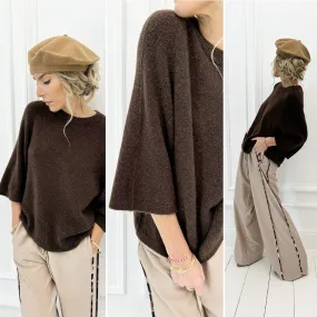 Pull marron manches 3/4