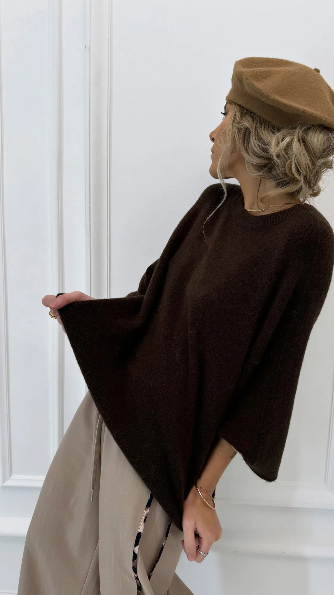 Pull marron manches 3/4