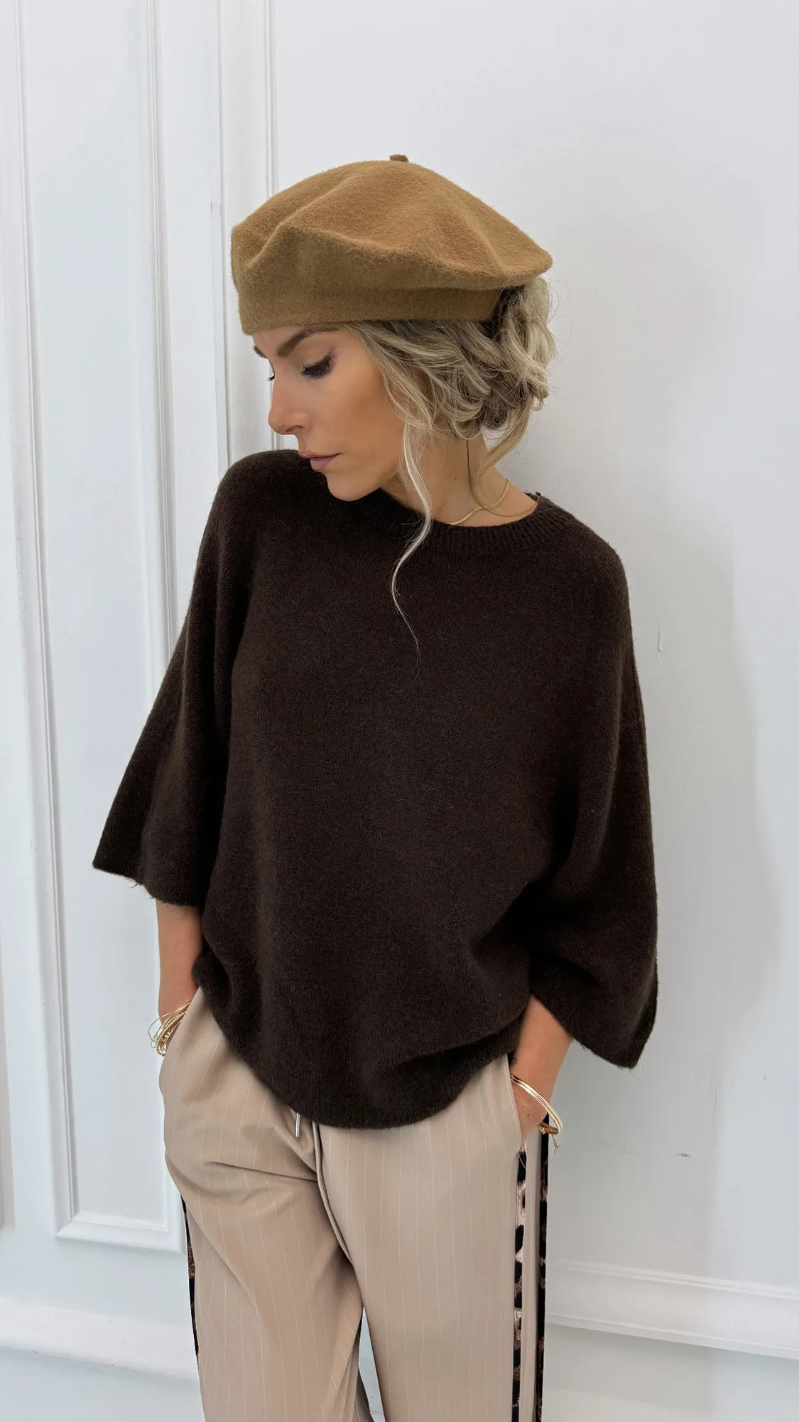 Pull marron manches 3/4