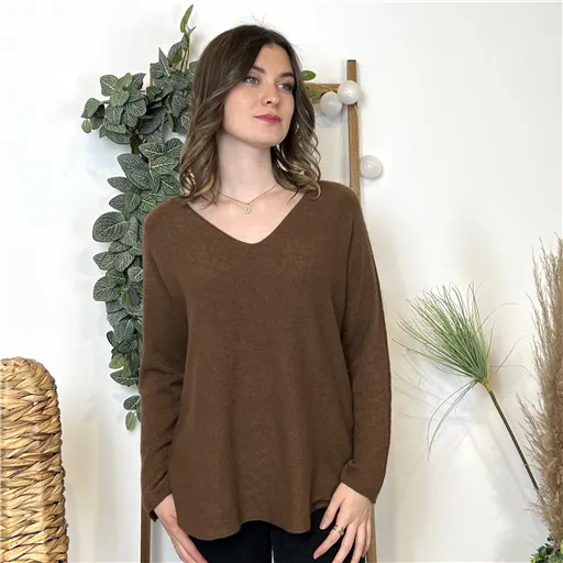 Pull Marron Sans Laine - Bleu Clair