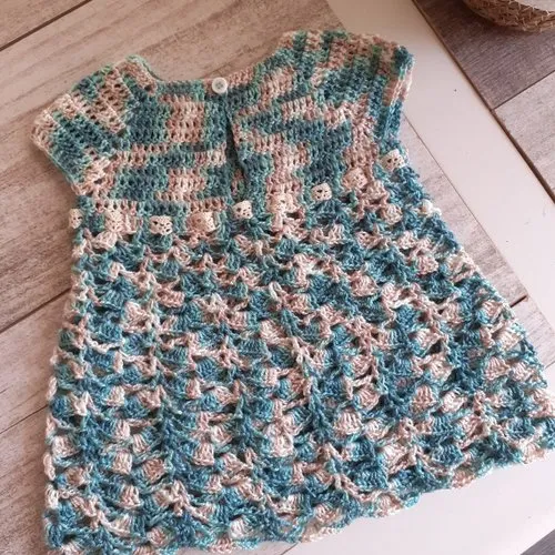 Robe bebe en coton au crochet  turquoise