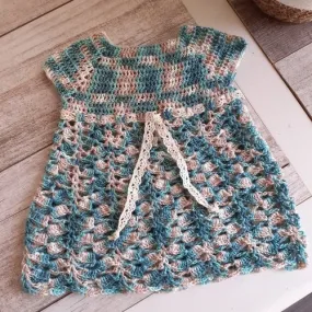 Robe bebe en coton au crochet  turquoise