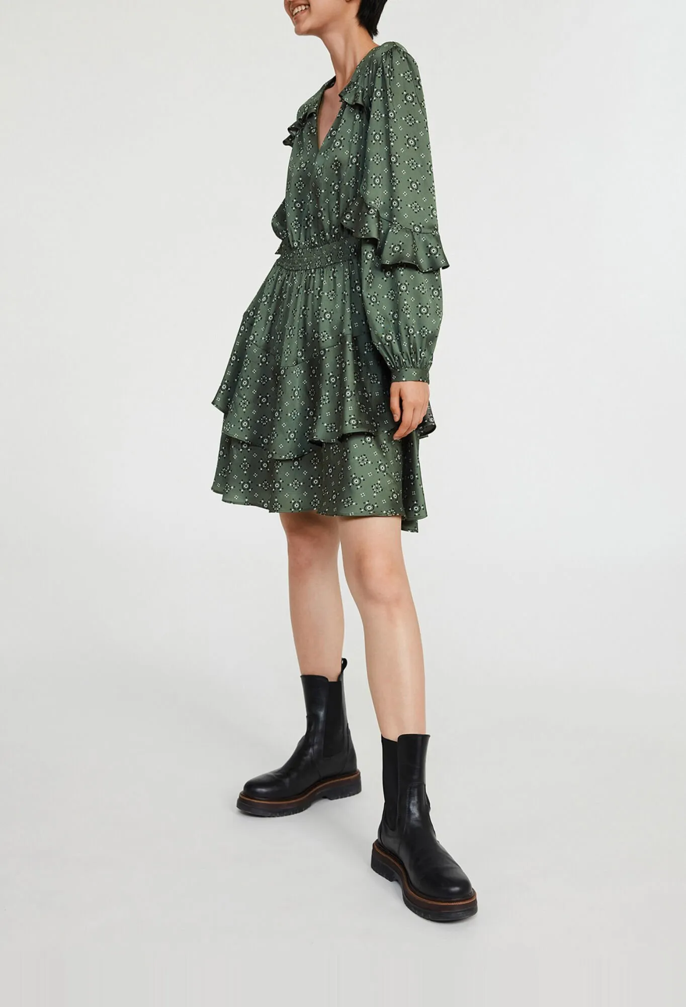 Robe courte à motif géométrique smocké | Claudie FR