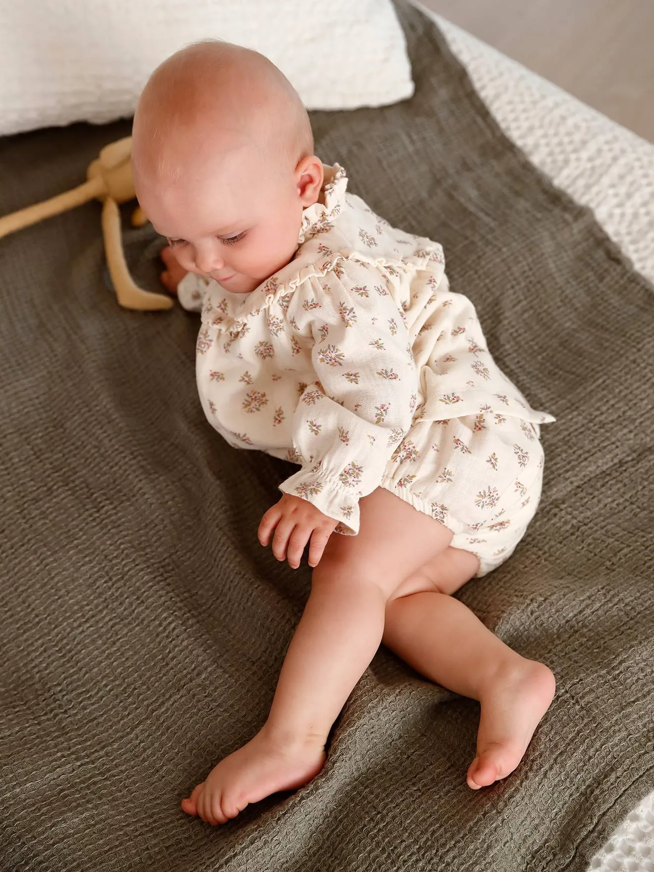 Robe en gaze de coton bébé avec bloomer beige imprimé - Vertbaudet