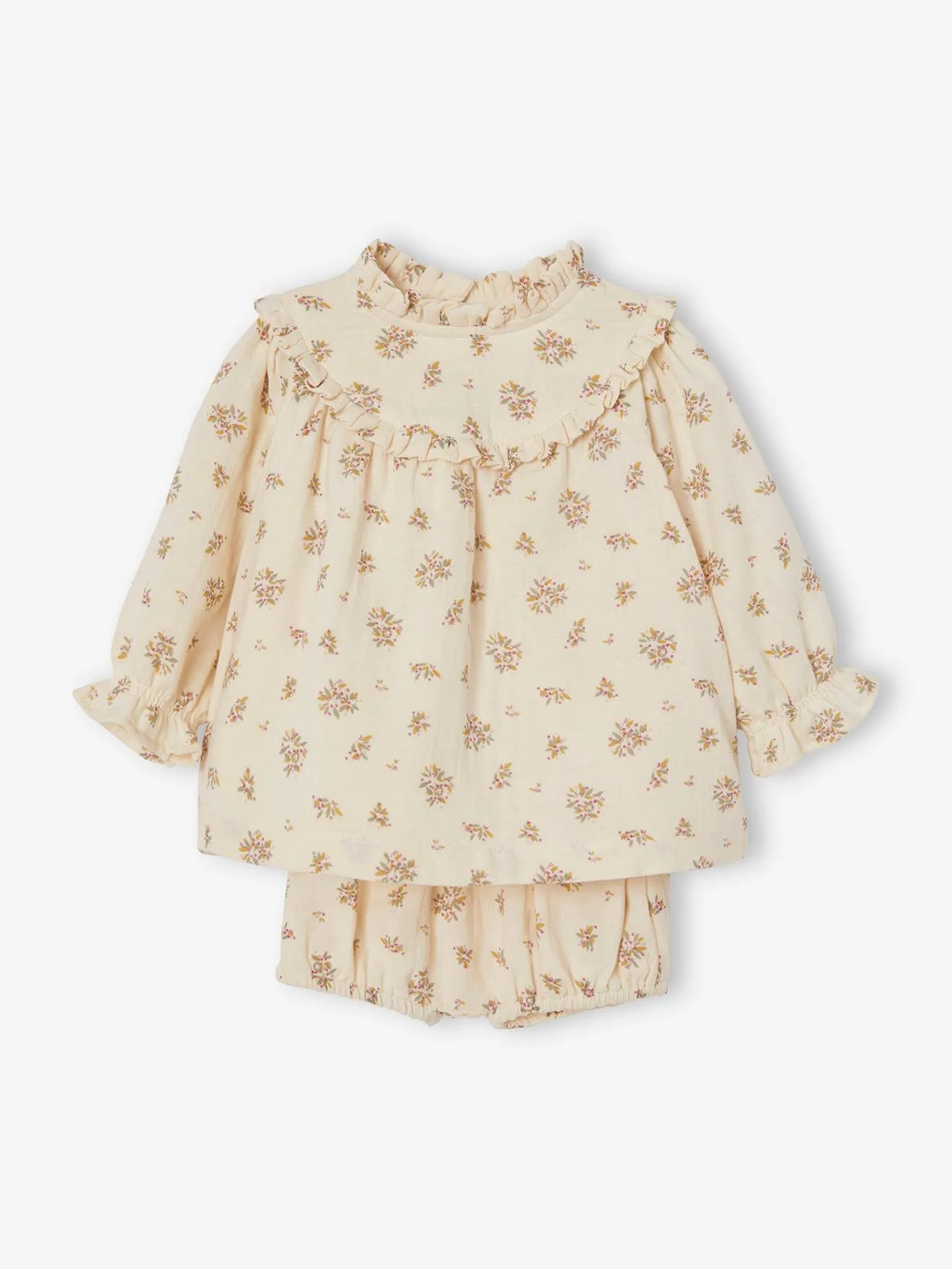 Robe en gaze de coton bébé avec bloomer beige imprimé - Vertbaudet