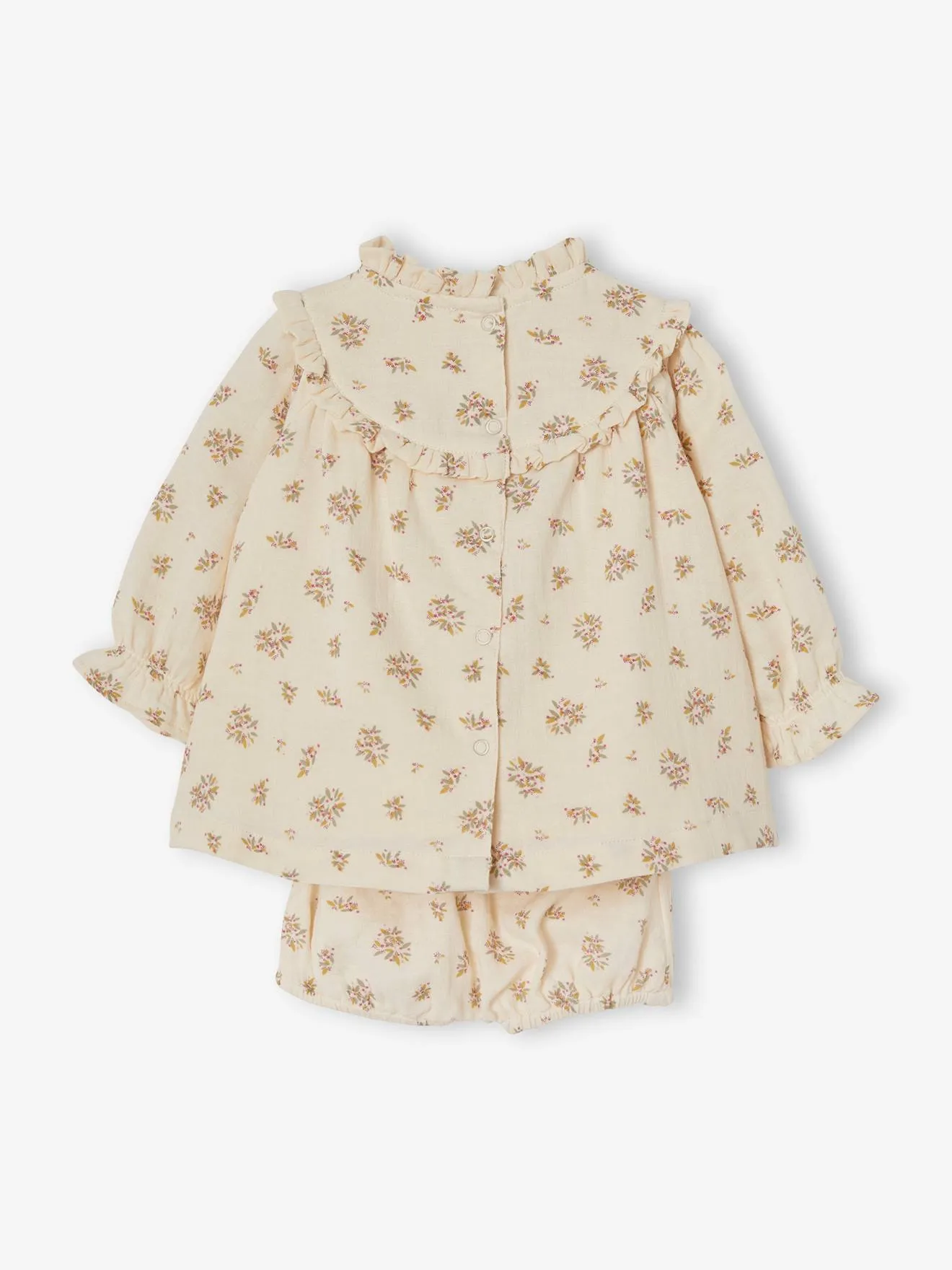 Robe en gaze de coton bébé avec bloomer beige imprimé - Vertbaudet