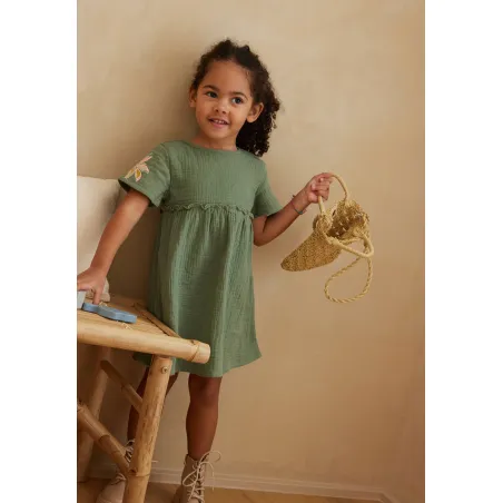 Robe enfant en gaze de coton + chouchou Pivoina - PETIT BEGUIN