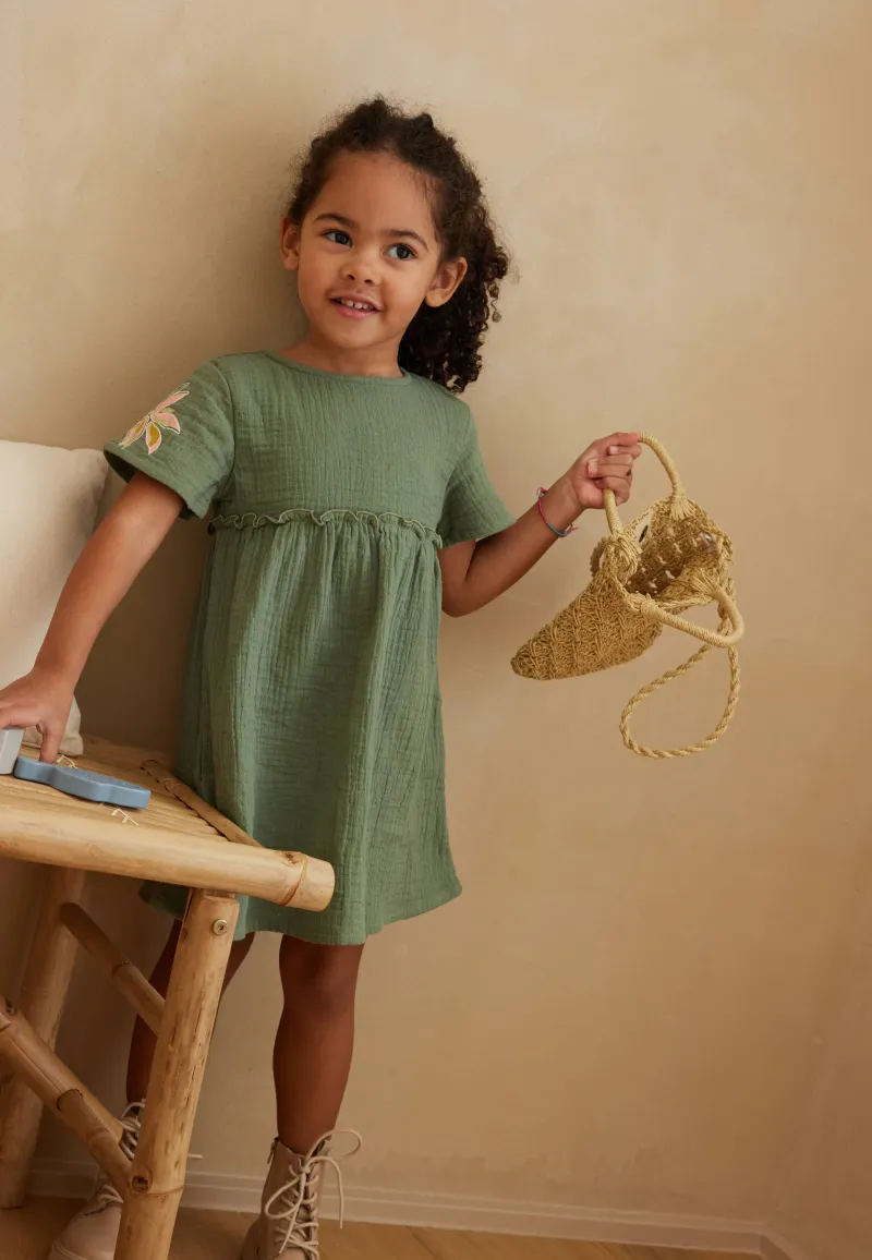 Robe enfant en gaze de coton + chouchou Pivoina - PETIT BEGUIN