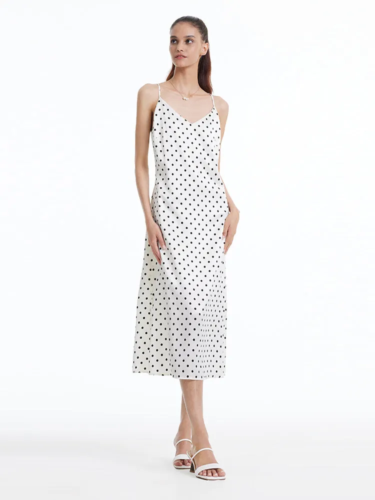 Robe longue à pois et bretelles fines