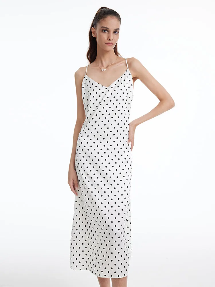 Robe longue à pois et bretelles fines