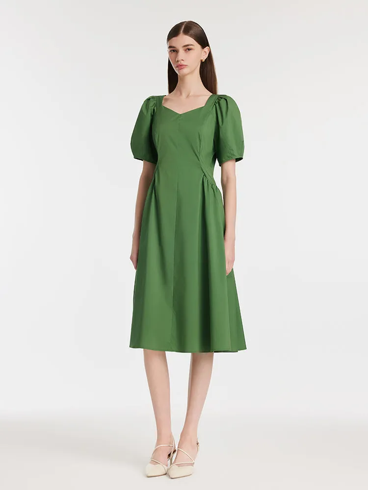 Robe mi-longue à col carré et manches bouffantes pour femme