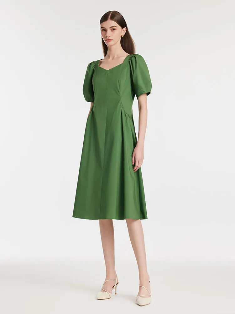 Robe mi-longue à col carré et manches bouffantes pour femme