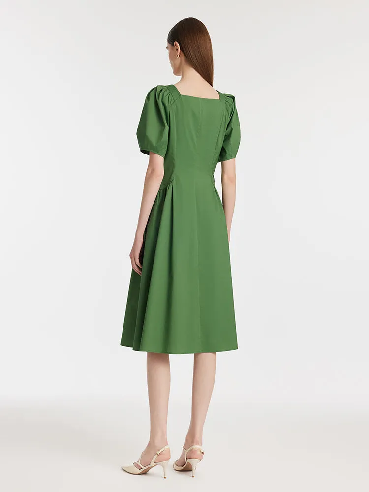 Robe mi-longue à col carré et manches bouffantes pour femme