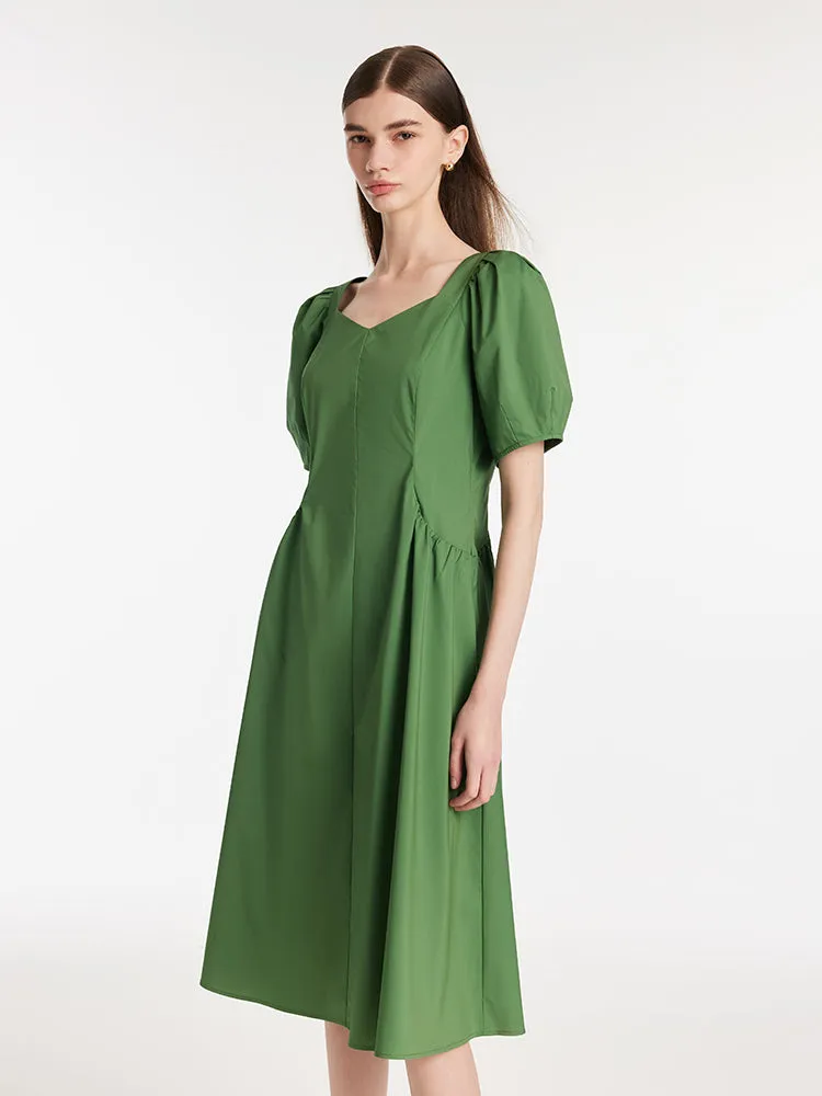 Robe mi-longue à col carré et manches bouffantes pour femme