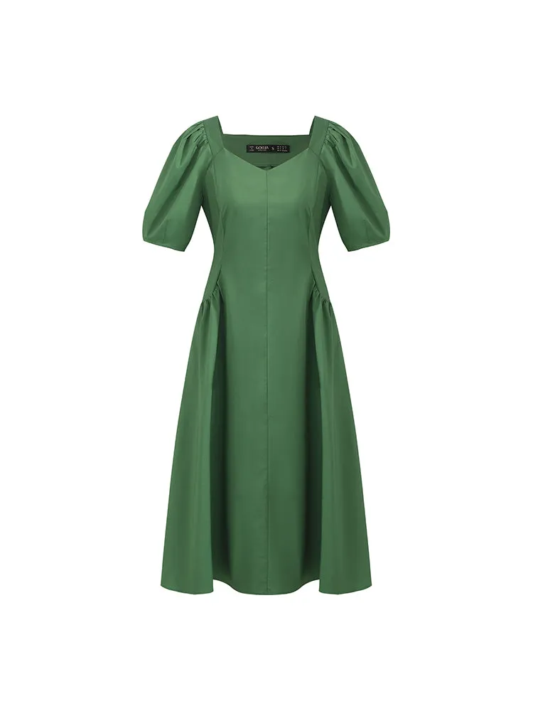 Robe mi-longue à col carré et manches bouffantes pour femme