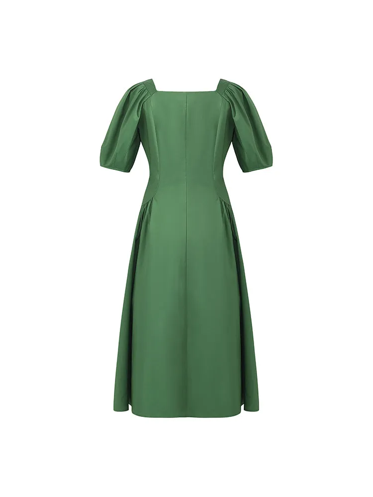 Robe mi-longue à col carré et manches bouffantes pour femme