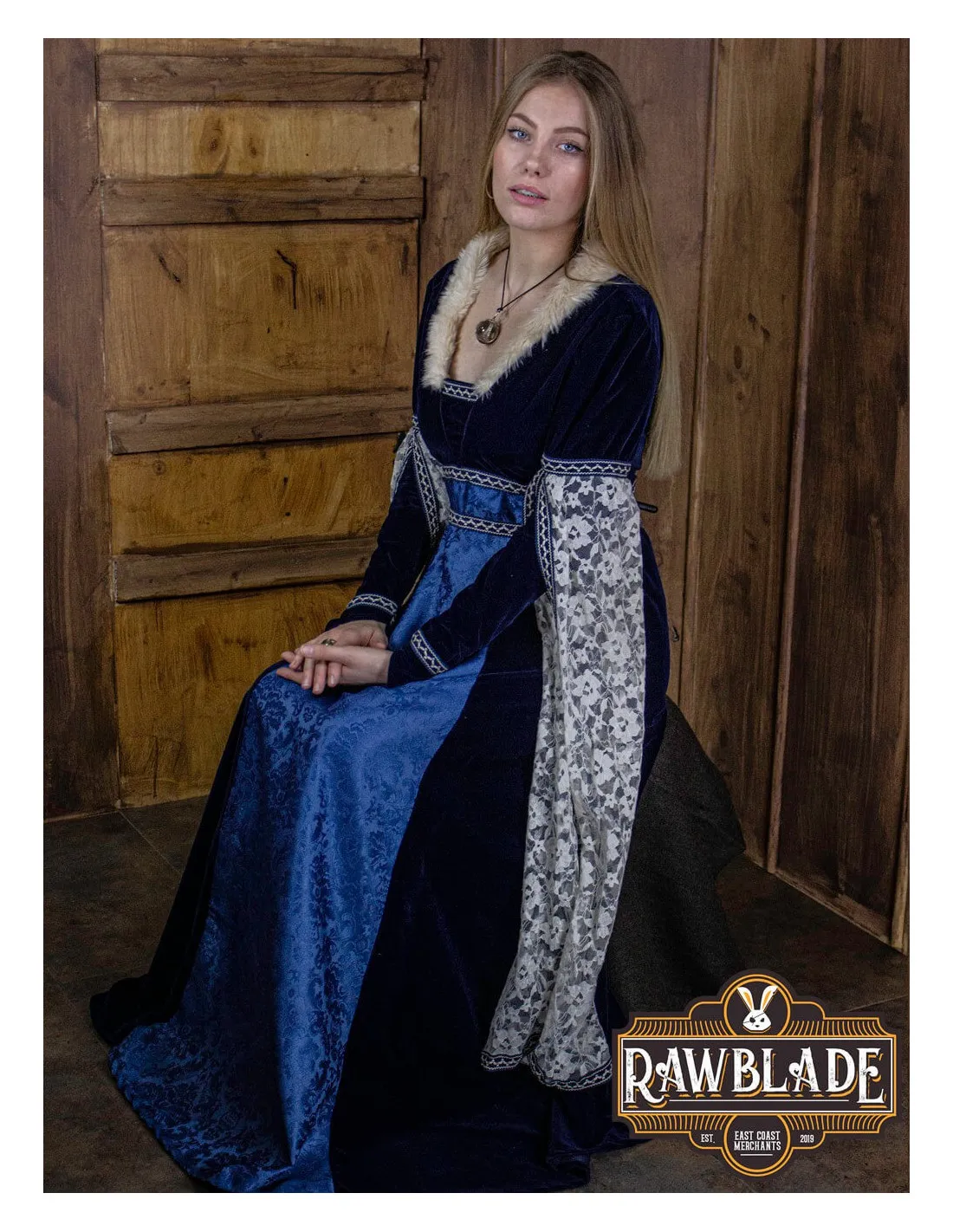 Robe Médiévale Courtisane Aura - Bleu ⚔️ Boutique Épées