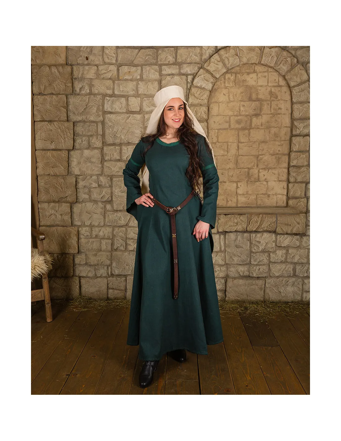 Robe médiévale en coton premium modèle Lenora, vert ⚔️ Boutique Épées