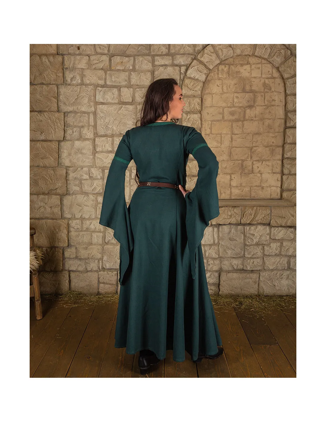 Robe médiévale en coton premium modèle Lenora, vert ⚔️ Boutique Épées