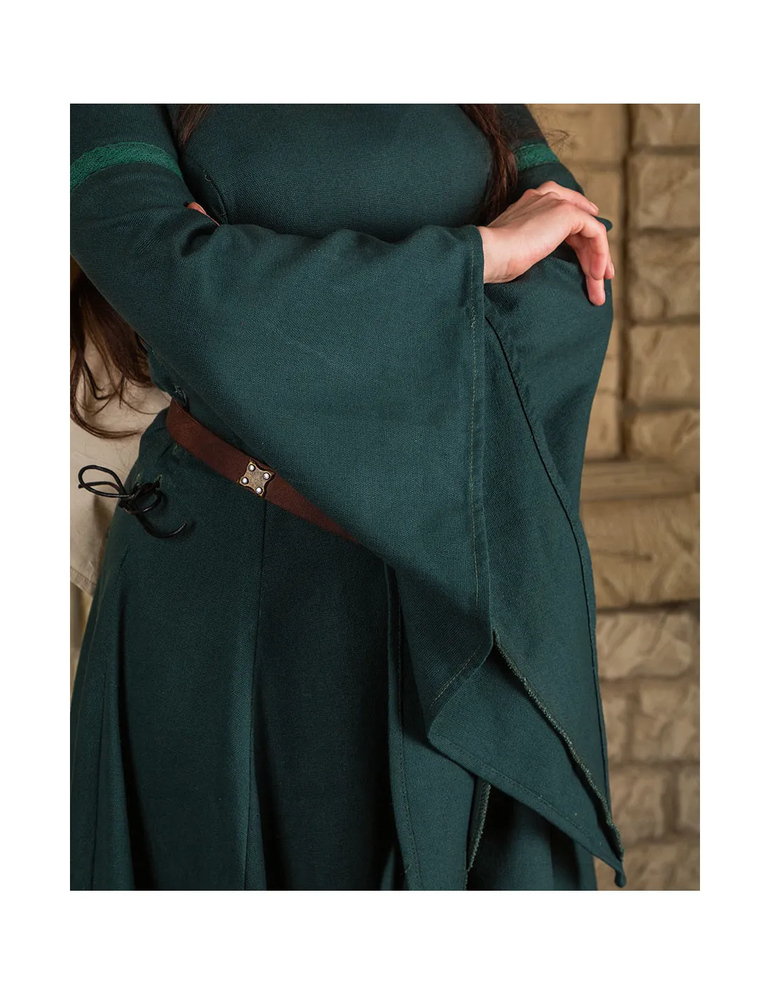 Robe médiévale en coton premium modèle Lenora, vert ⚔️ Boutique Épées