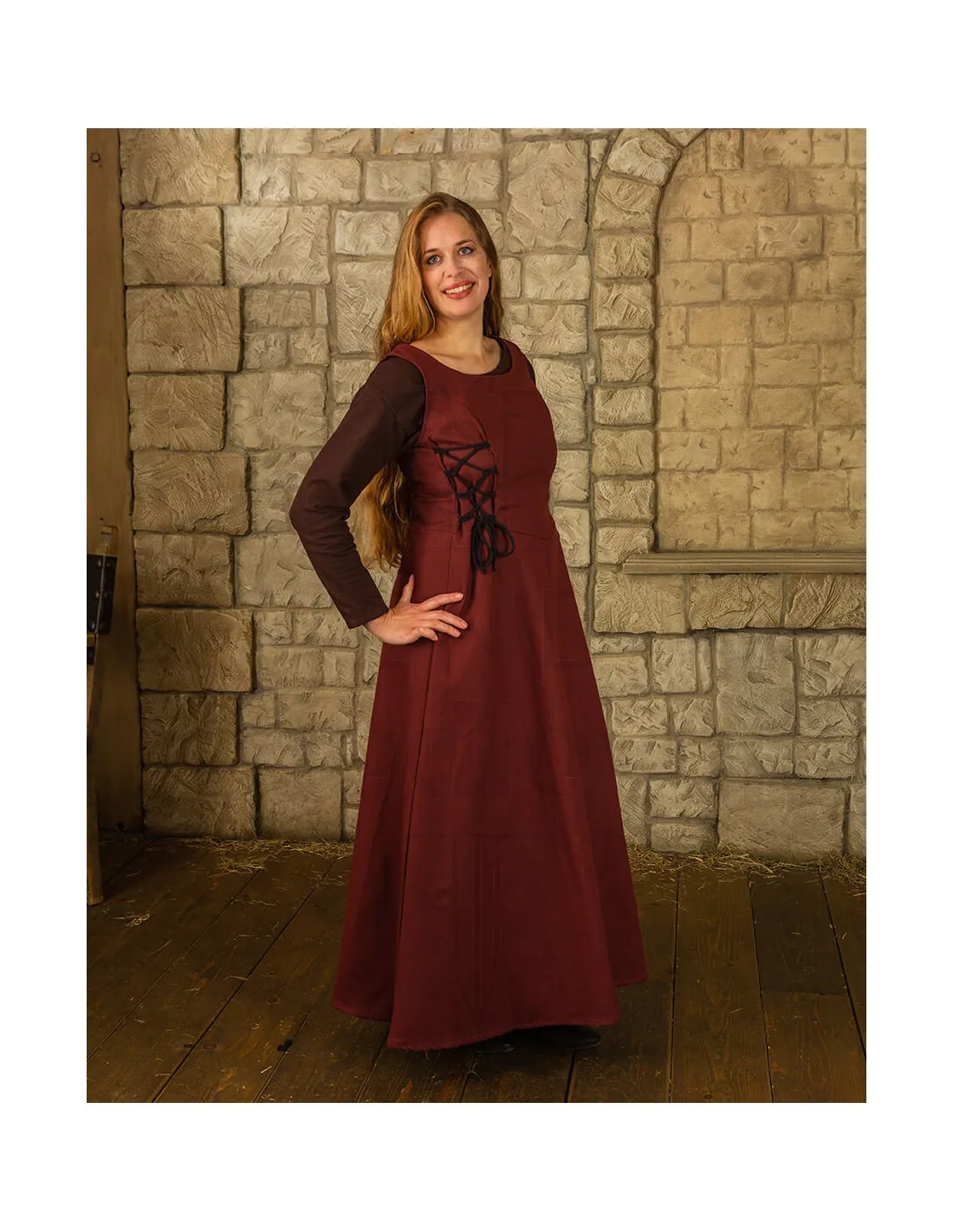 Robe médiévale en toile modèle Uma, bordeaux ⚔️ Tienda-Medieval - ⚔️ Boutique-Epees