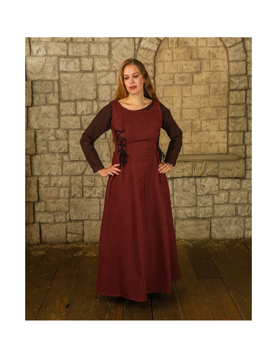 Robe médiévale en toile modèle Uma, bordeaux ⚔️ Tienda-Medieval - ⚔️ Boutique-Epees