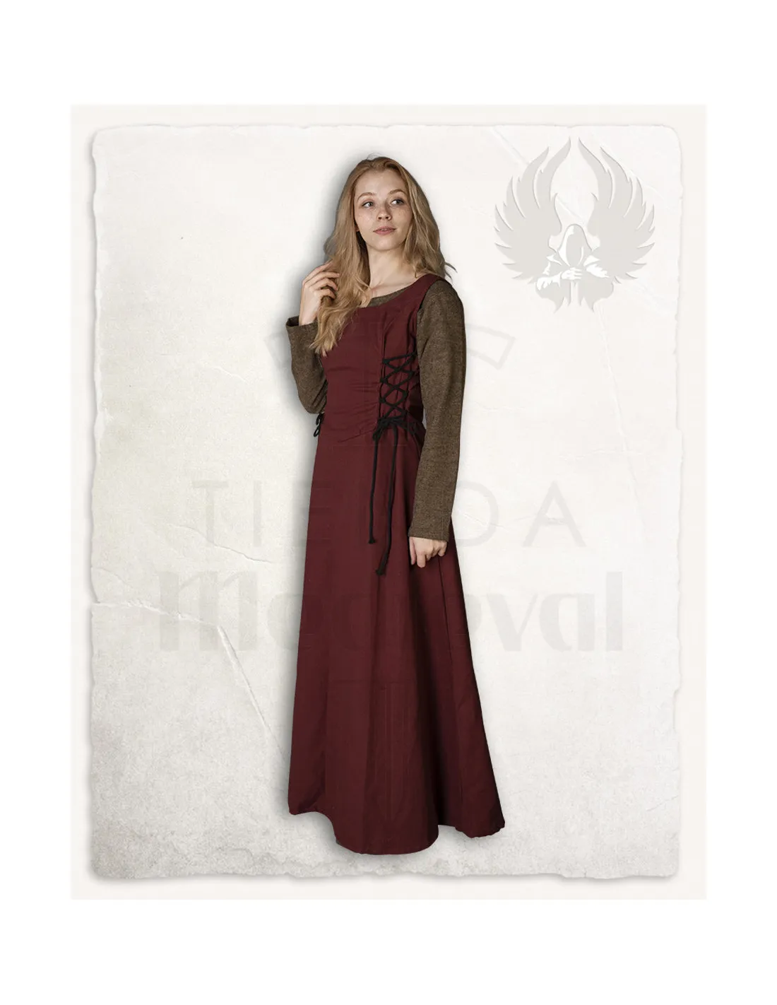 Robe médiévale en toile modèle Uma, bordeaux ⚔️ Tienda-Medieval - ⚔️ Boutique-Epees