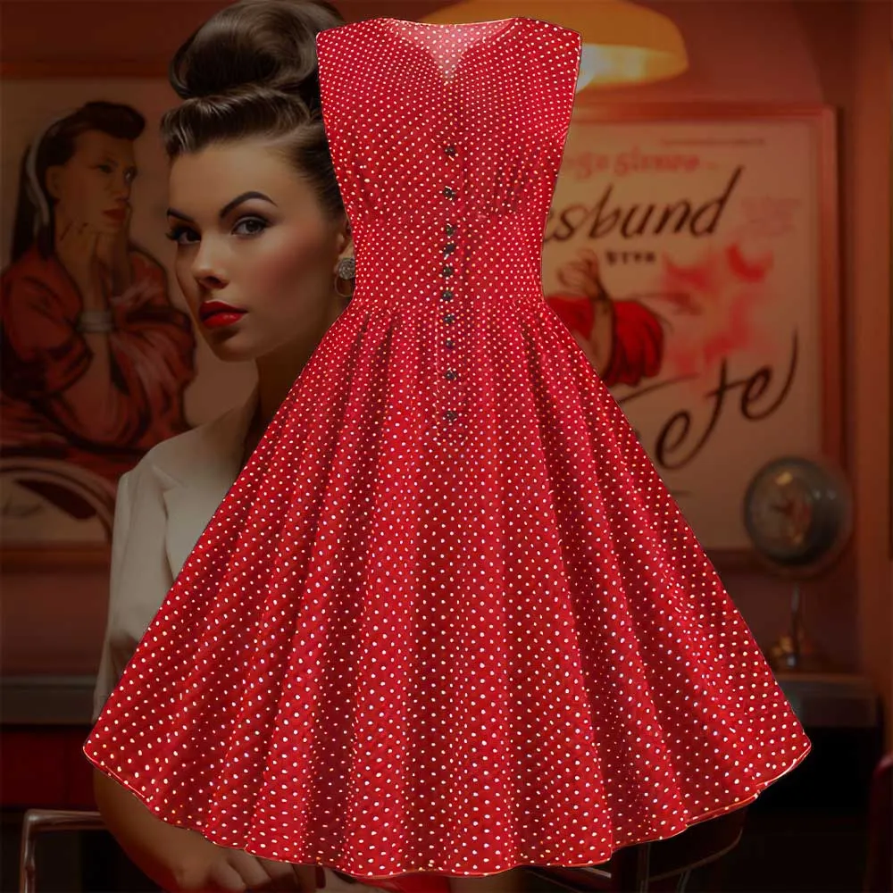 Robe Pin-Up Rouge à Petits Pois Blancs