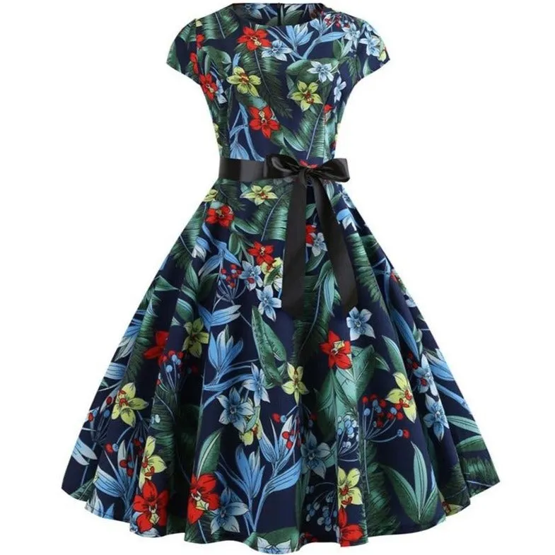 Robe Pin-Up Tropicale Bleue et Verte