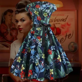 Robe Pin-Up Tropicale Bleue et Verte