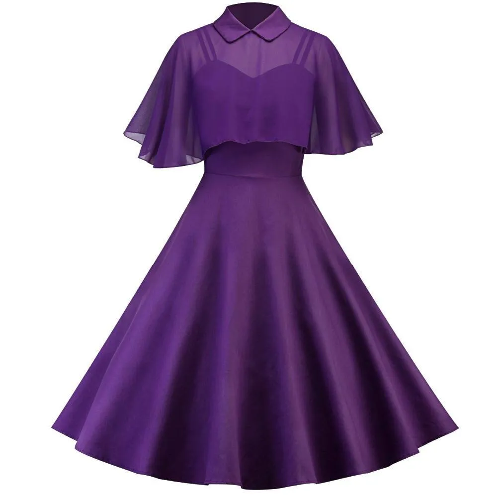 Robe Pin-Up  Violette à Manches Courtes